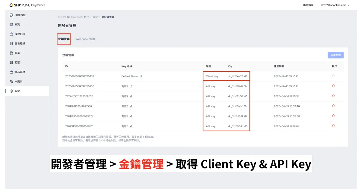 金鑰管理:client Api Key 1 0