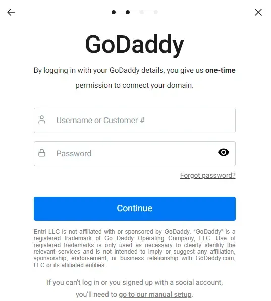 登入 DNS 供應商（GoDaddy）的畫面